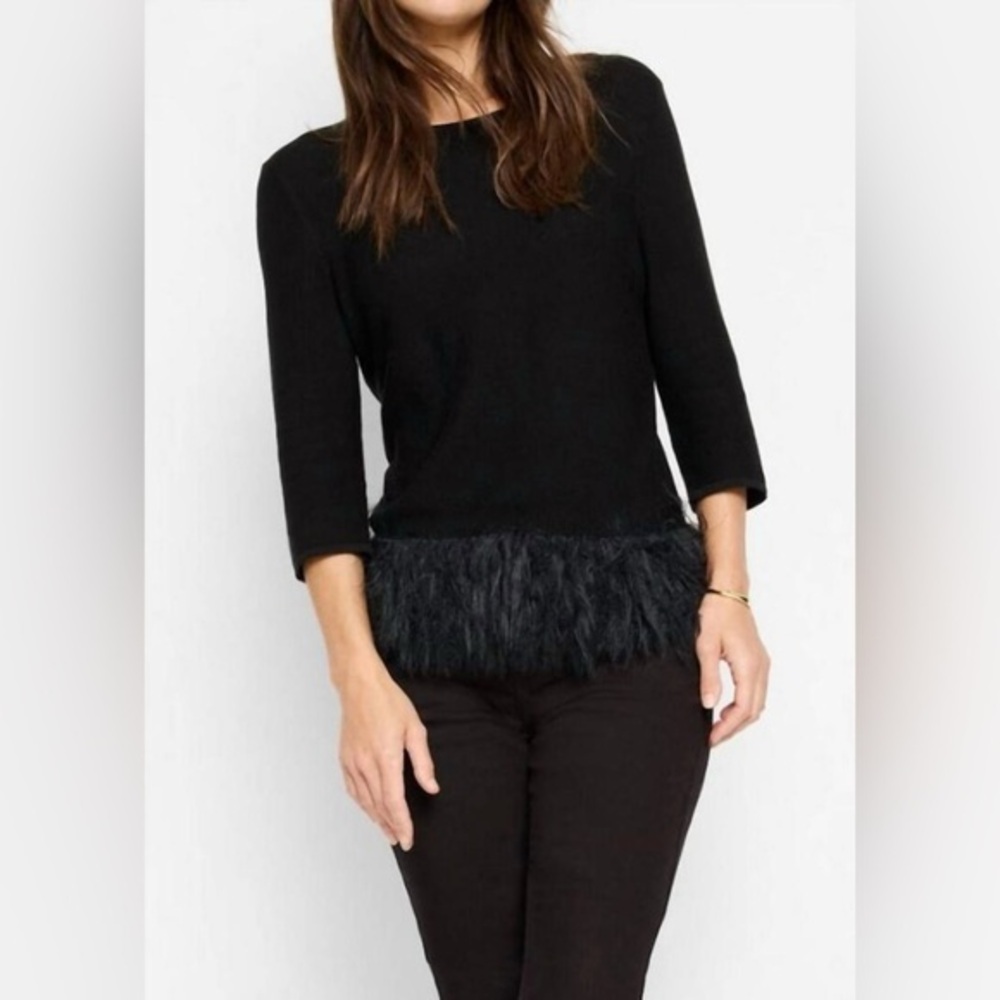 NEW NIC + ZOE Midnight Fern Feather Fringe Cotton Blend Crewneck Sweater